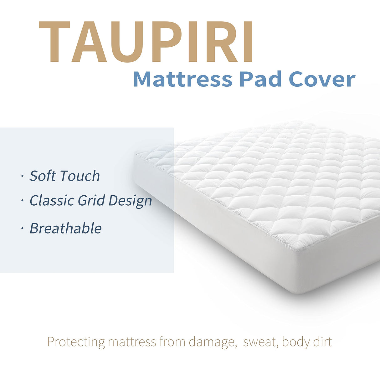 Taupiri King Quilted Mattress Pad Cover with Deep Pocket (8"-21"), Cooling Soft Pillowtop Mattress Cover, Down Alternative Mattress Protector Topper, White Taupiri