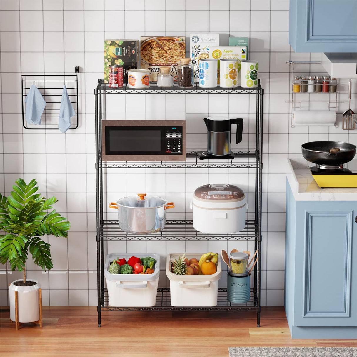 4-Tier Adjustable Metal Shelving Unit, Heavy Duty Garage Storage Rack, Wire Shelves & Closet Organizers, Utility Shelf for Kitchen, Pantry, Garage – Black, 53.7" W x 13.4" D x 35" H, 800 lbs YRLLENSDAN