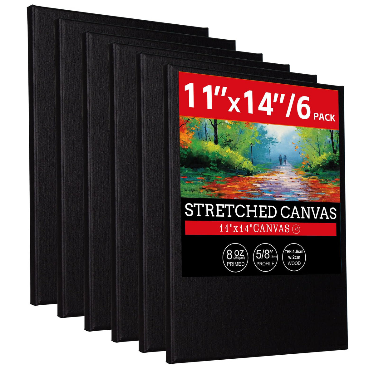 idoobi 6 Pack 11x14 Stretched Canvases for Painting 100% Cotton Black Painting Canvas, Art Canvases for Oil, Acrylic Paint & Other Painting Media idoobi