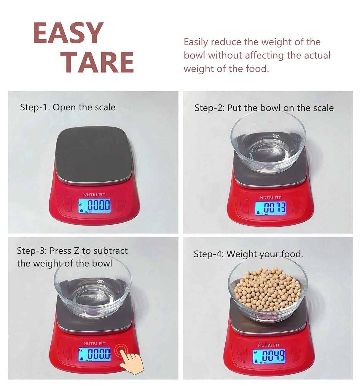 NUTRI FIT Ultra Slim Food Scale Digital Kitchen 1g Increment Measure in lb oz ml High Precision Weight in Grams and oz for Coffee Making, Meal Prep - Red/Stainless Steel NUTRI FIT