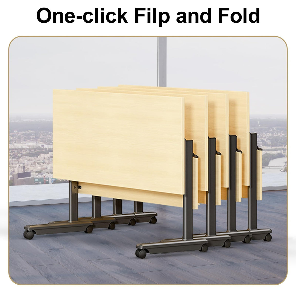 Ptosziav 4PCS Conference Table Foldable Meeting Tables, Flip Top Wood Seminar Table for Office Training Classroom,Folding Conference Table on Wheels Ptosziav