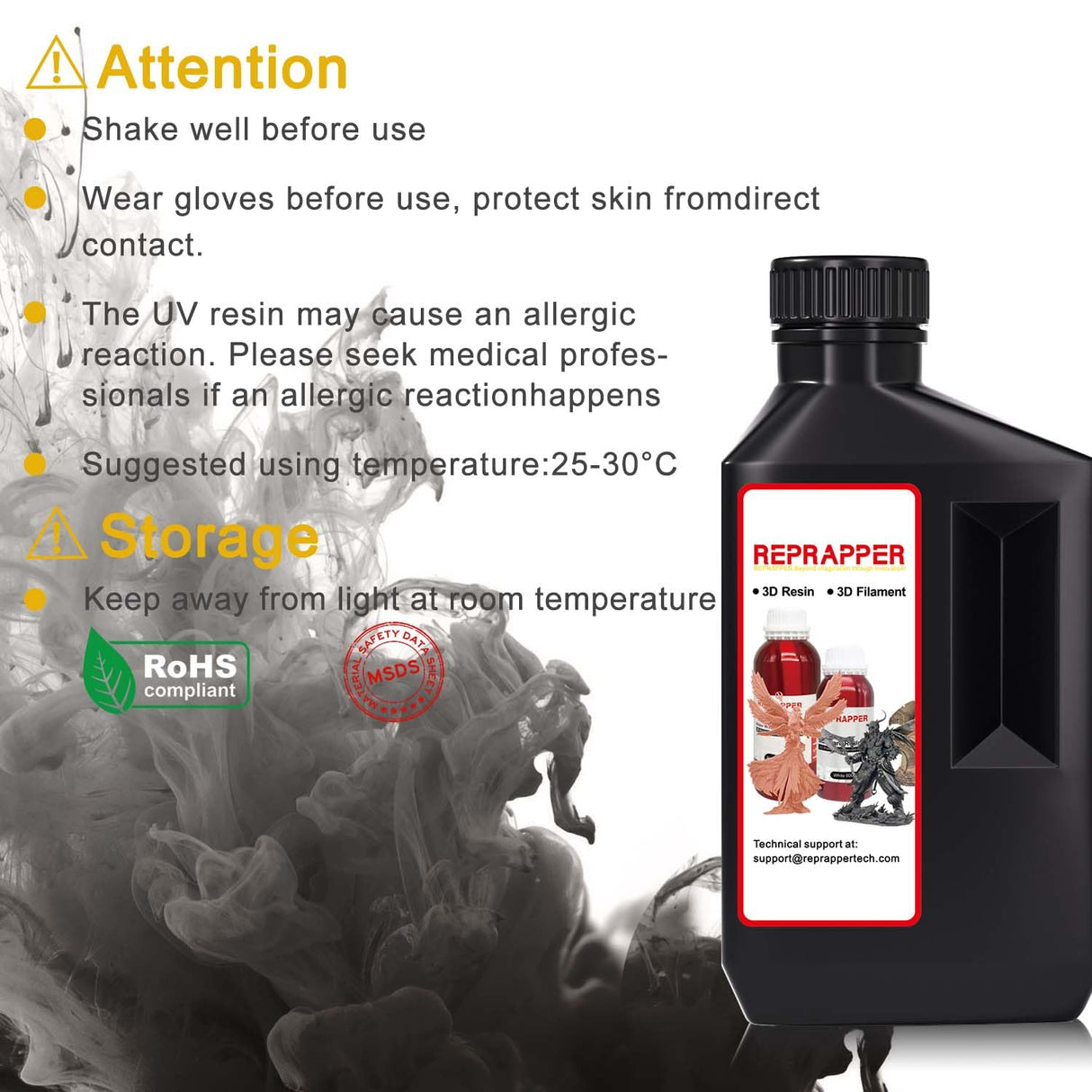 RepRapper 3D Printer Resin with High Precision and High Toughness, 405nm Fast UV-Curing Standard Photopolymer Linear SLA 3D Printing Resin Suitable for EMAKE3D Galaxy1 SLA Printer, White 1000g RepRapper