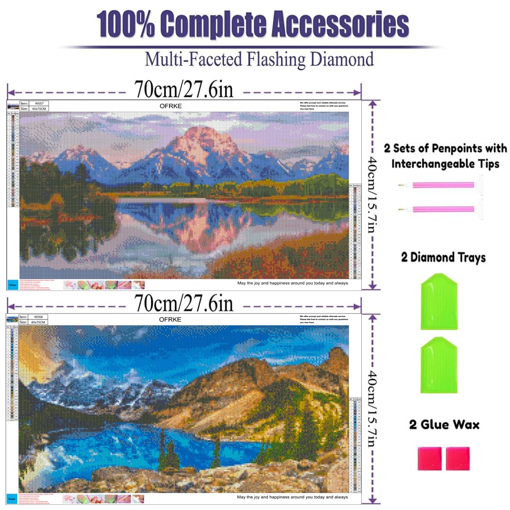 2 Pack Diamond Painting Kits,Large 5D DIY Mountain Lake Diamond Painting Kits for Adults,DIY Full Drill Crystal Rhinestone Arts and Crafts,Gem Art Painting with Diamond Home Wall Decor (28X16inch) OFRKE