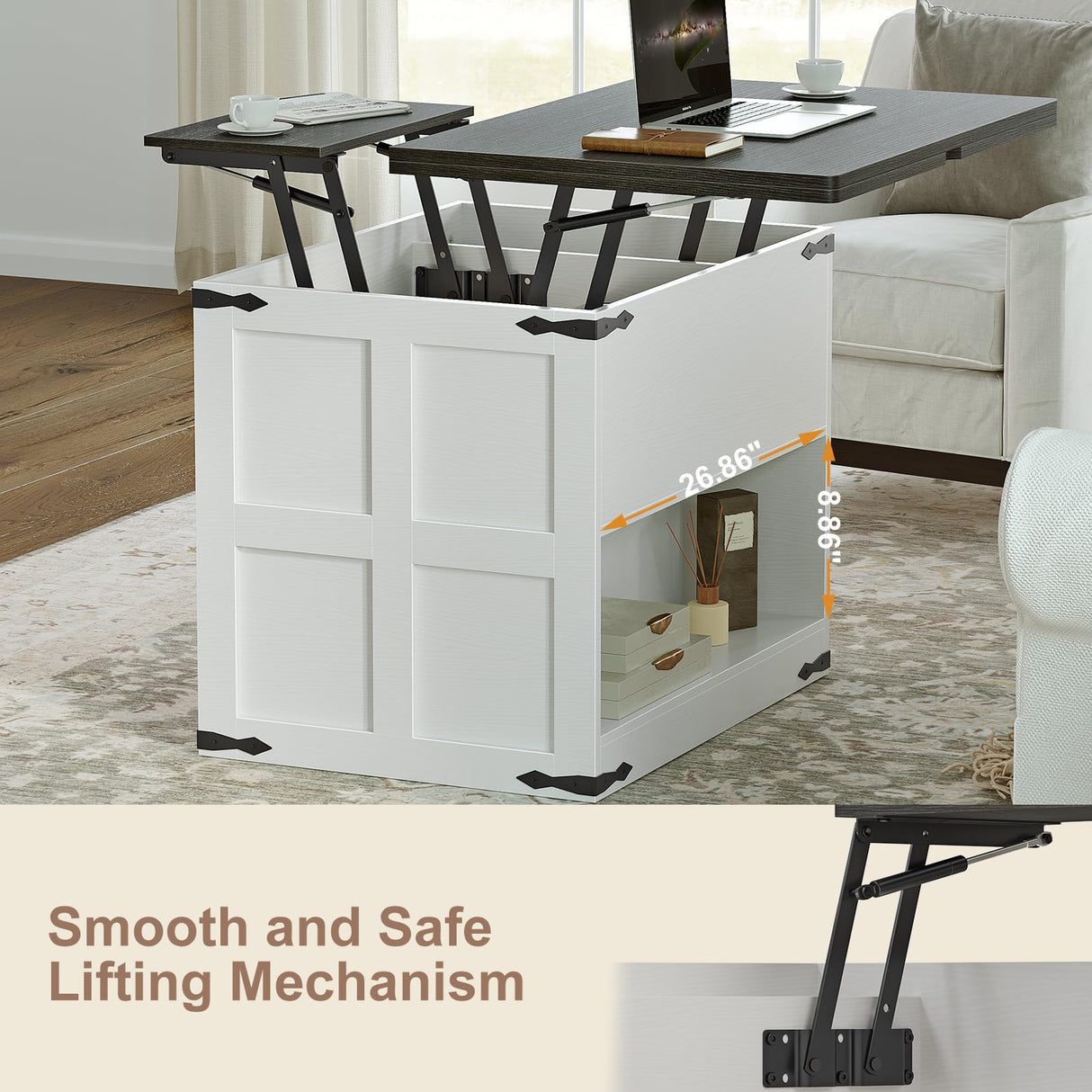 FABATO Lift Top Coffee Table, Farmhouse Coffee Table, Convertible Coffee Table with Storage and Drawer, Multifunctional Center Table Converts to Dining Game Table for Living Room, Antique White FABATO