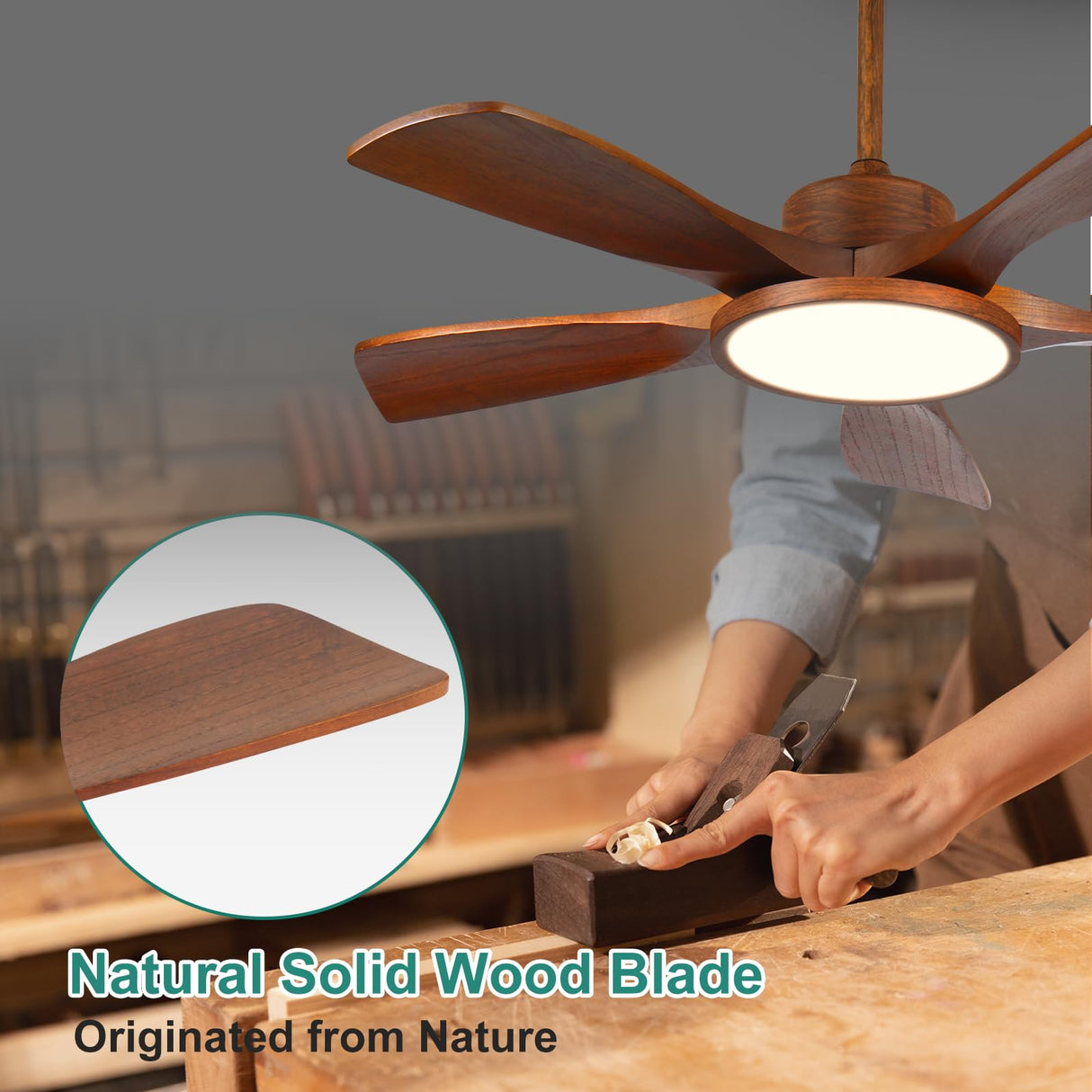 LINJO Outdoor Wood Ceiling Fan With Lights and Remote Control 5 Solid Wooden Blades 42 Inch Modern Farmhouse Ceiling Fan Light for Patios Living Room FCC Reversible DC Motor LINJO