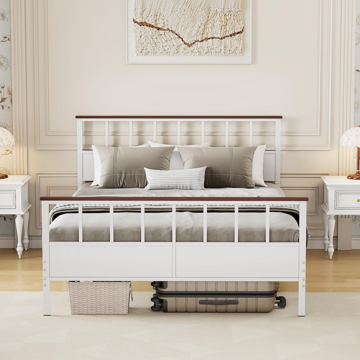 VOPEAK Farmhouse Full Size Bed Frame with Headboard and Footboard, Metal Bed Frame, Wood Platform Bed Frame Full Size with Under Bed Storage, Strong Metal Slats Support, No Box Spring Needed, Full VOPEAK