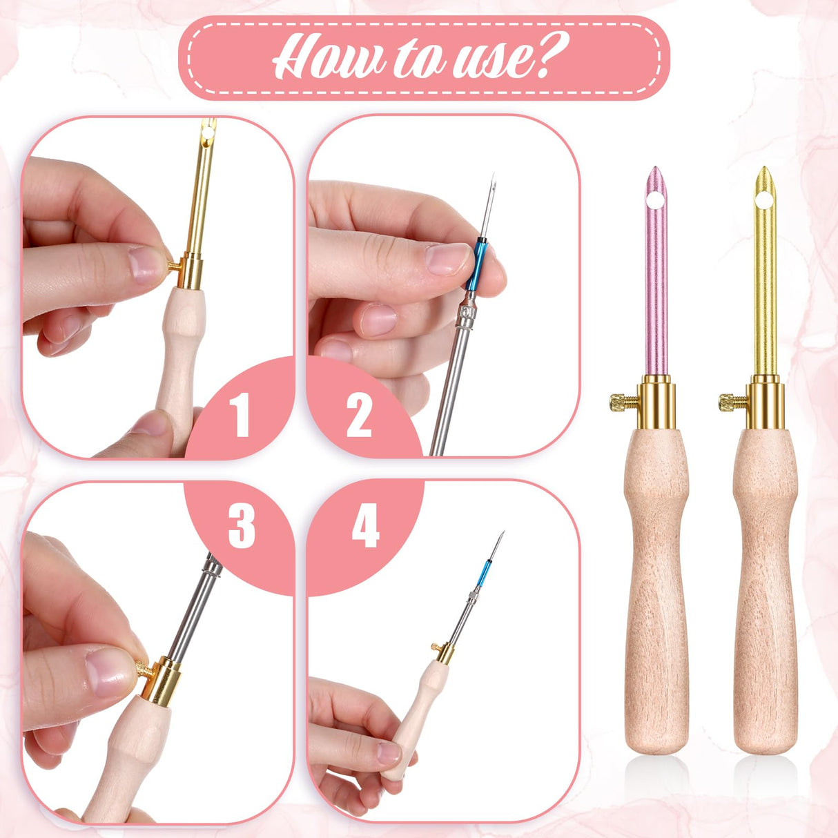 cobee 10 Pcs Punch Needle Kit, Adjustable 7 Size Punch Needle Tool Wooden Handles, Easy Stitch Embroidery Needle Sets Stitching Kit for Adult Beginners Flossing Cross Stitch DIY Craft cobee