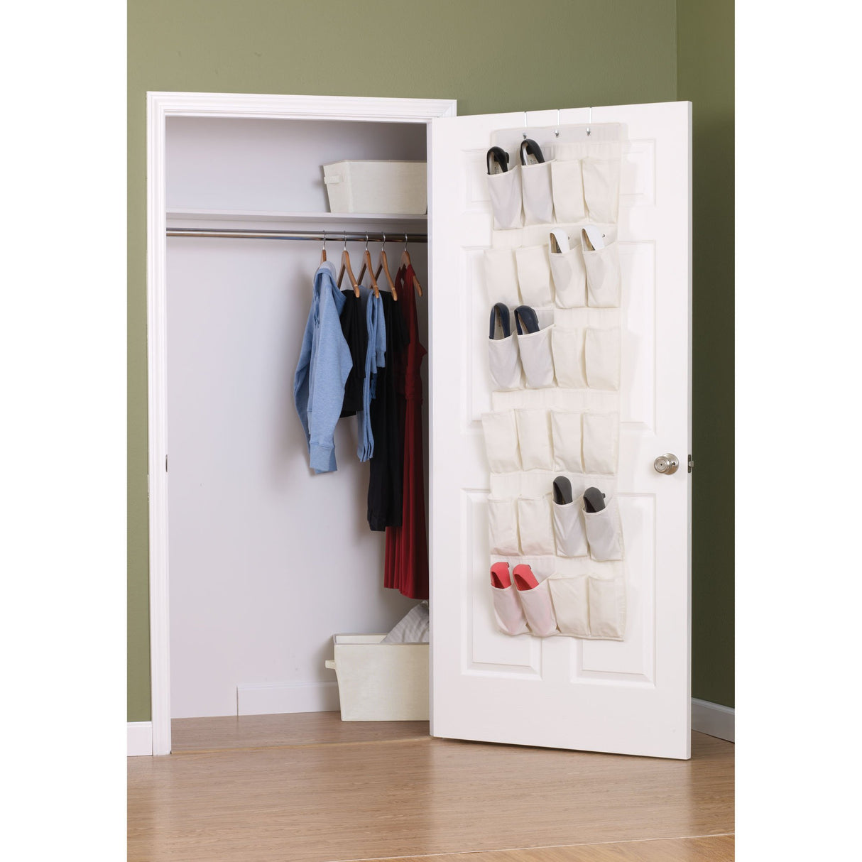 Household Essentials Over The Door 24 Packet Shoe Storage Organizer, Natural Canvas Household Essentials