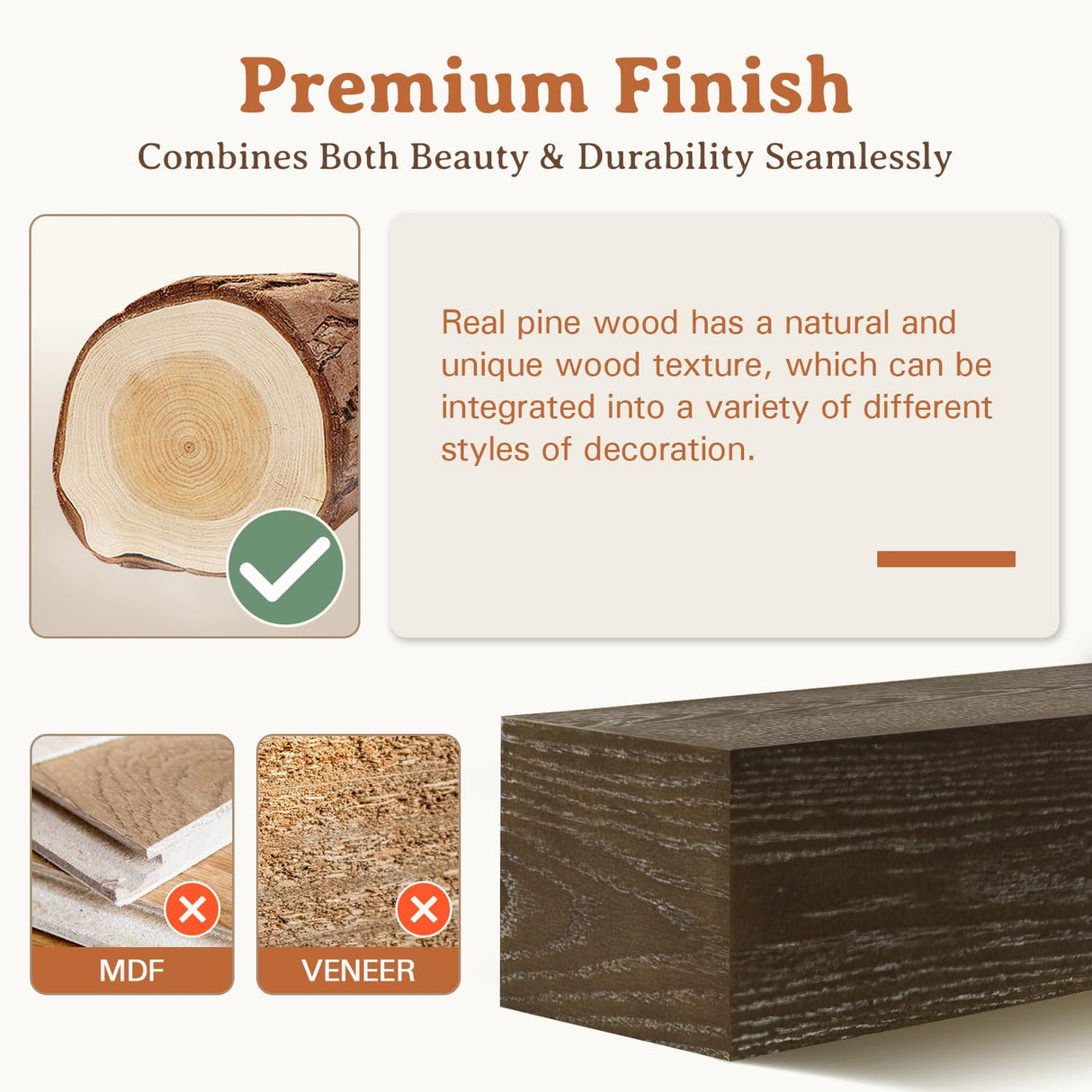 Weyderk Fireplace Mantel Shelf 60 Inches - Wood Mantel with Invisible Heavy Duty Wood Bracket - Wall Mounted Farmhouse Faux Fireplace Mantel for Over Fireplace - 60 Inch Floating Shelf, Greyish Brown Weyderk