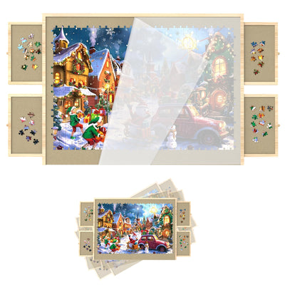 Puzzle Board with Drawers and Cover, 2000 Pieces Jigsaw Puzzle Board with Adjustable Tilt Stand, Tilting Puzzle Board for All Ages