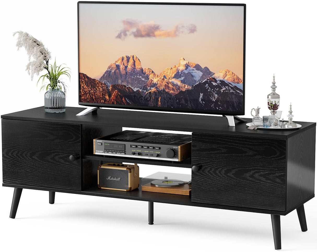 DUMOS TV Stand for 55 60 inch TV, Entertainment Center with Storage Cabinet, Mid Century Modern Media Console Table, Adjustable Hinge, Wooden Television Furniture for Living Room, Office DUMOS