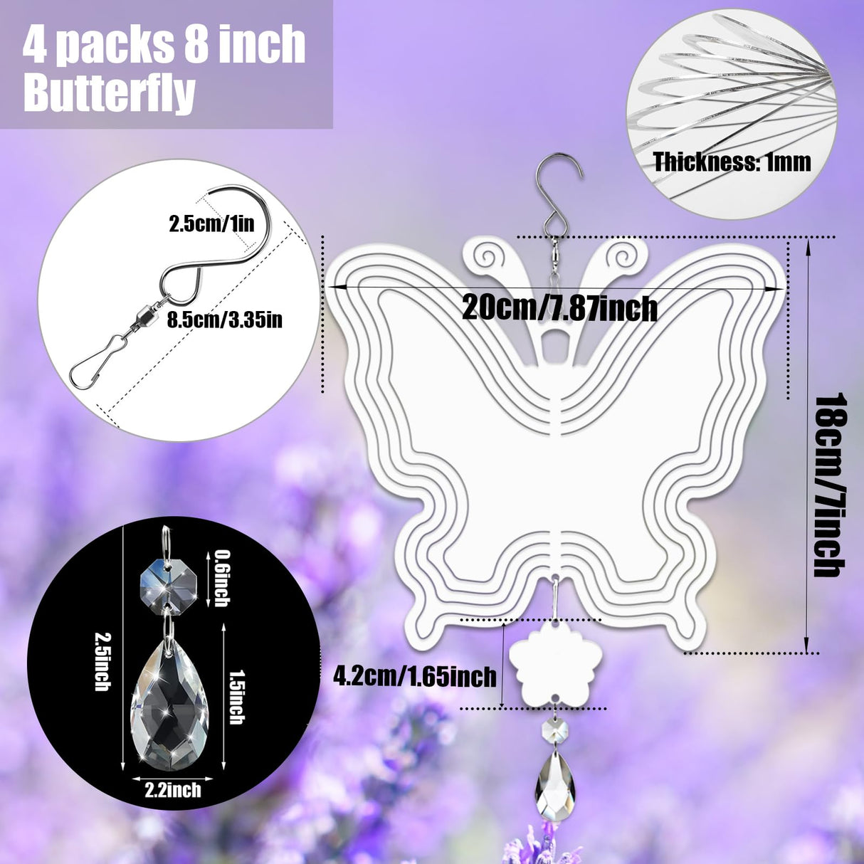 4Pack 8inch Sublimation Wind Spinner Blanks 3D Aluminum Metal Wind Sculpture Kinetic Spinners for Yard and Garden Indoor Art Ornaments Hanging Decoration (New Butterfly) WindMage