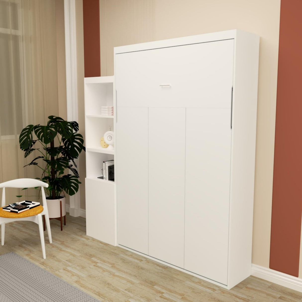 Queen Size Murphy Bed, Vertical Wall Bed with Fold-Out Desk and Storage Shelf, Morden Design Hidden Bed Frame Gas Struts, Space Saving(Not Including Mattress) Gahowlen