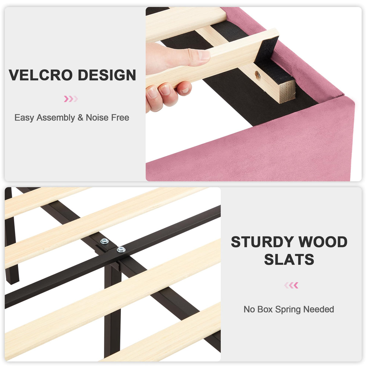 VECELO Full Size Upholstered Platform Bed Frame with Fabric Headboard,Wooden Slats Support/No Box Spring Needed/Mattress Foundation,Pink VECELO