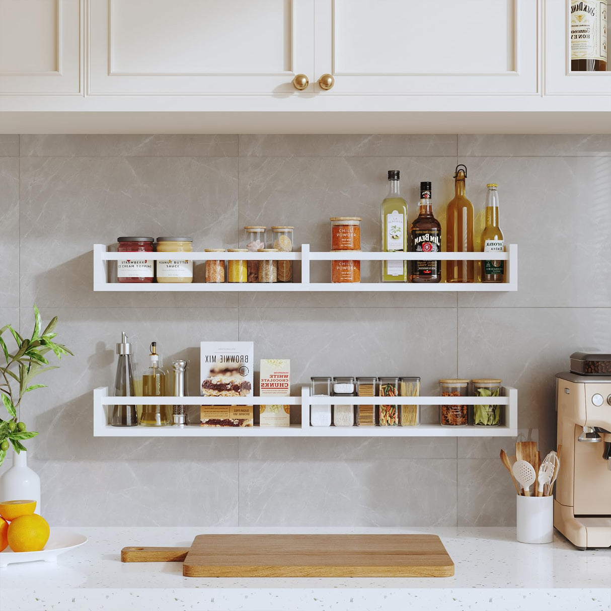 White Nursery Bookshelves,32Inch, Floating Nursery Shelves - Set of 3 - Book Shelf Organizer for Baby Nursery Room Decor, Wall Shelves for Kitchen Spice Rack, Pine Napeollor