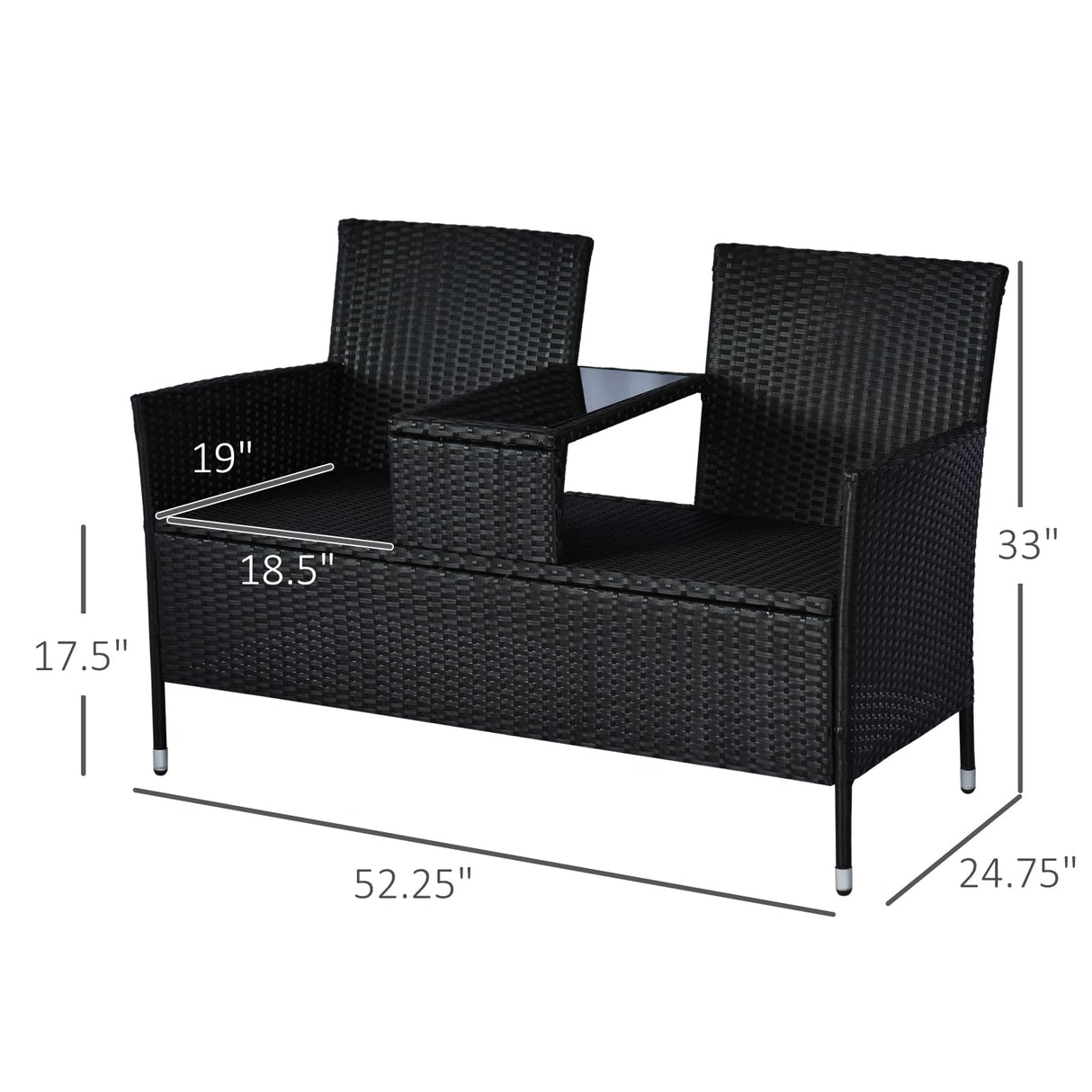 Outsunny Outdoor Patio Loveseat Conversation Furniture Set, Cushions & Built-in Coffee Table, Small 2-in-1 2 Person Seating for Front Porch, Balcony, Black Outsunny