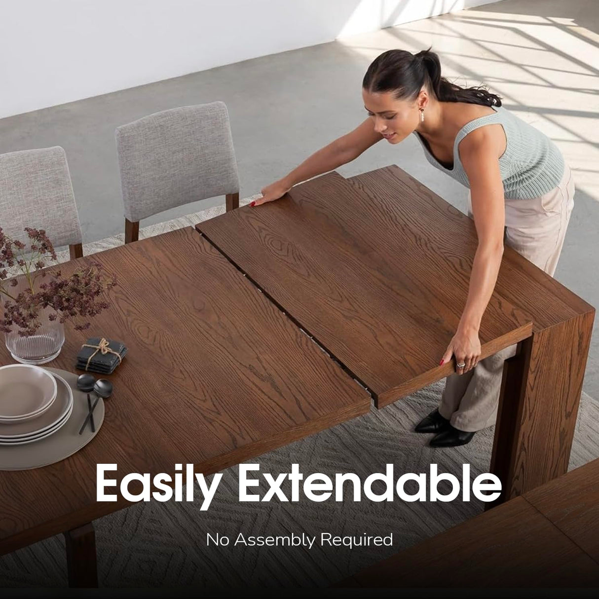 Transformer Table Dining Table Set for 4 to 12 Approved by Marie Kondo, Expandable Dining Table with 4 Dining Chairs and Extendable Bench, Brown Wood Table Set (Brown, Table + 4 Chairs + Bench) Transformer Table