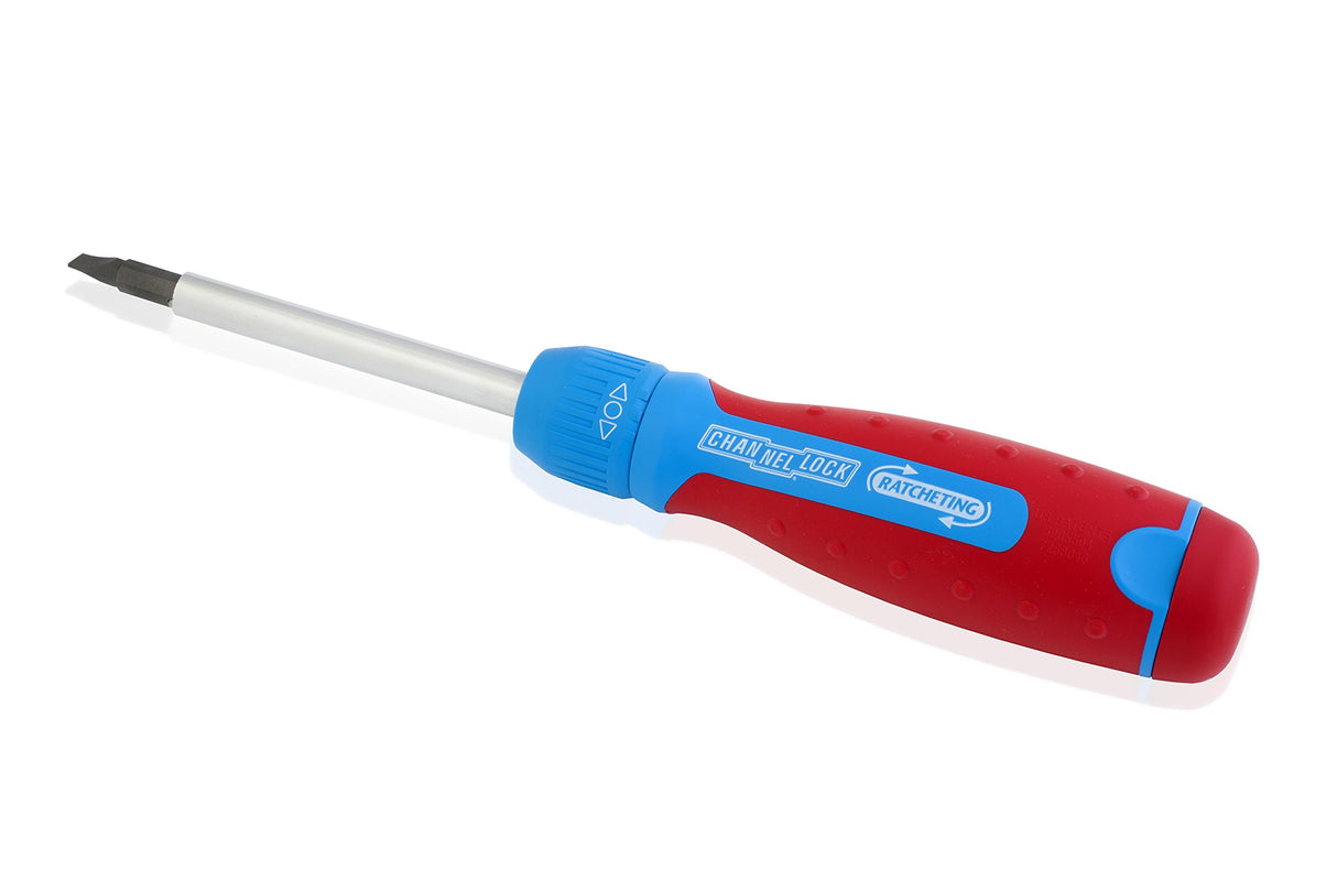 Channellock 131CB 13-in-1 Ratcheting Screwdriver | Multi-Bit Storage | 1/4-Inch Nut Driver | Quick-Load Handle with Cushion Grip | 28-Tooth Ratchet Mechanism Provides up to 225 lbs. of Torque , Red Channellock