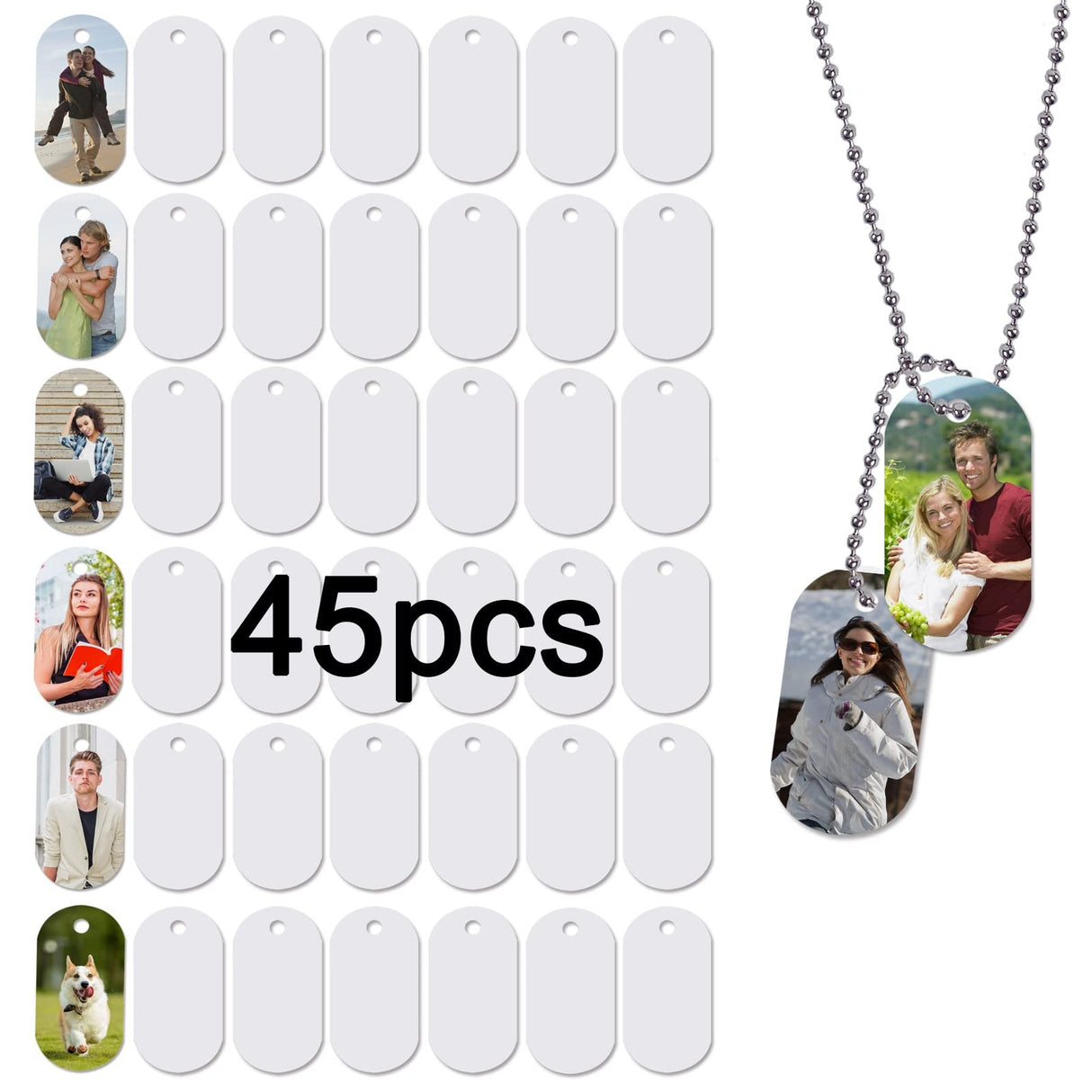 45pcs Sublimation Blank Dog Tag Aluminum White Sublimation Stamping Tag Pendants Double Sided Blank Stamping Metal Tags, Personalized Pets Tags Oval GEKIXUTP
