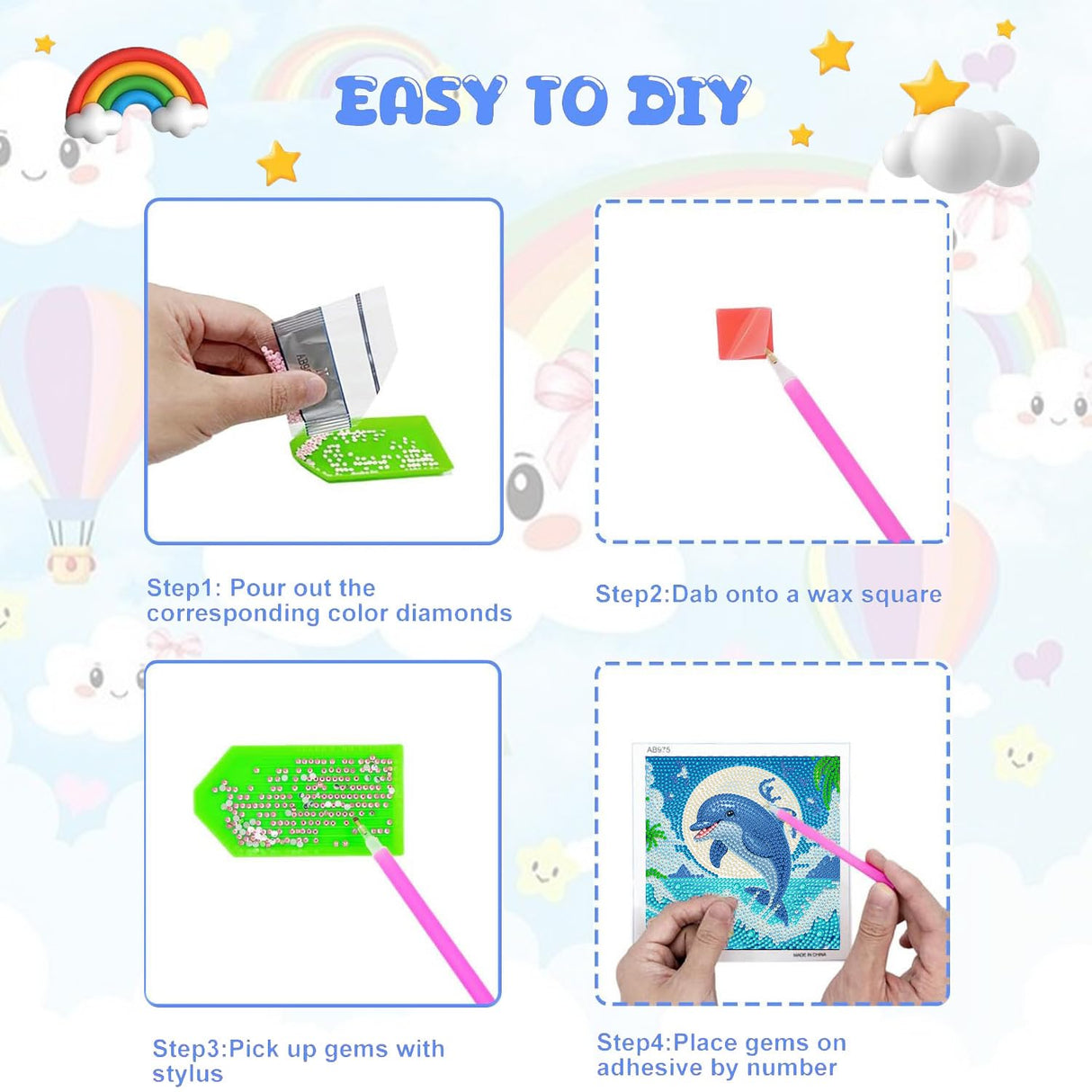 WEMEON Dolphin Diamond Art Painting Kits for Kids with Frame,Animal Diamond Art for Children Ages 4-8-12, with Beautiful Package for Gift Home Wall Decor(7x7inch) WEMEON