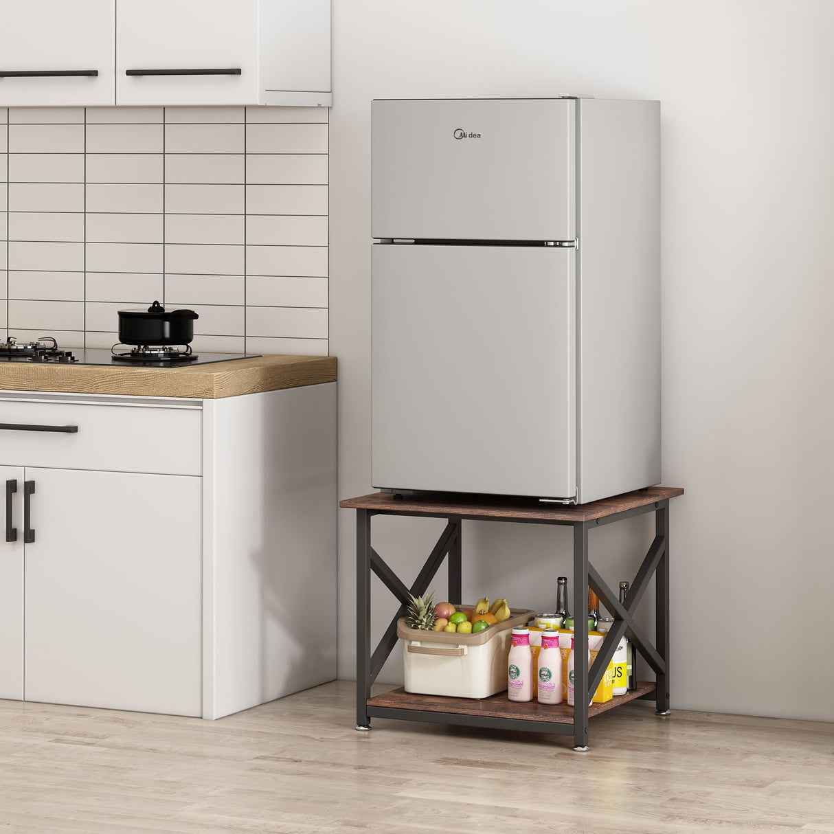 Fannova Large Printer Stand, 23.6 x 23.6 x 22.6 Inches Square Printer Table with Storage Shelf, 2 Tier Rolling Printer Cart with Industrial Wheels for Home Office - Rustic Brown Fannova