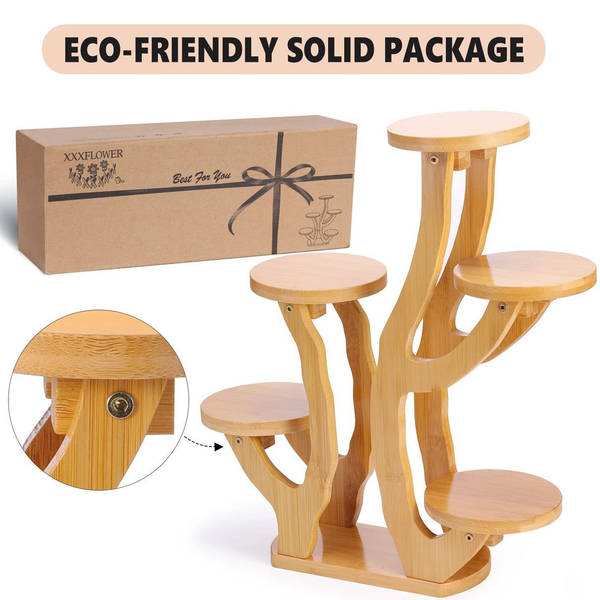 XXXFLOWER 5 Tiered Plant Stand Bamboo Mini Succulent Windowsill Shelf for Desk Tabletop Living Room Balcony Outdoor Patio Garden XXXFLOWER