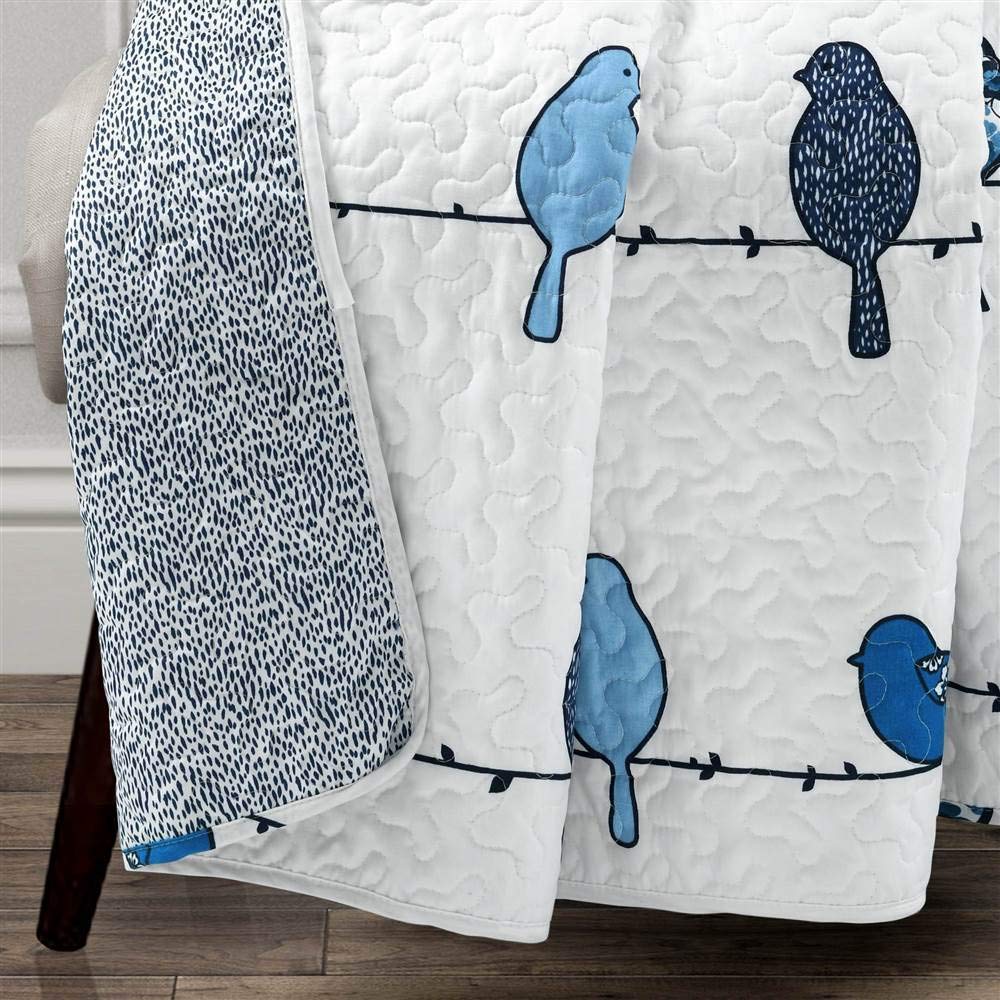 Lush Decor Rowley Birds Reversible Throw Blanket, 50" W x 60" L, Navy - Throw Blankets for Bed - Couch Blanket - Farmhouse Throw Blanket for Couch Lush Decor