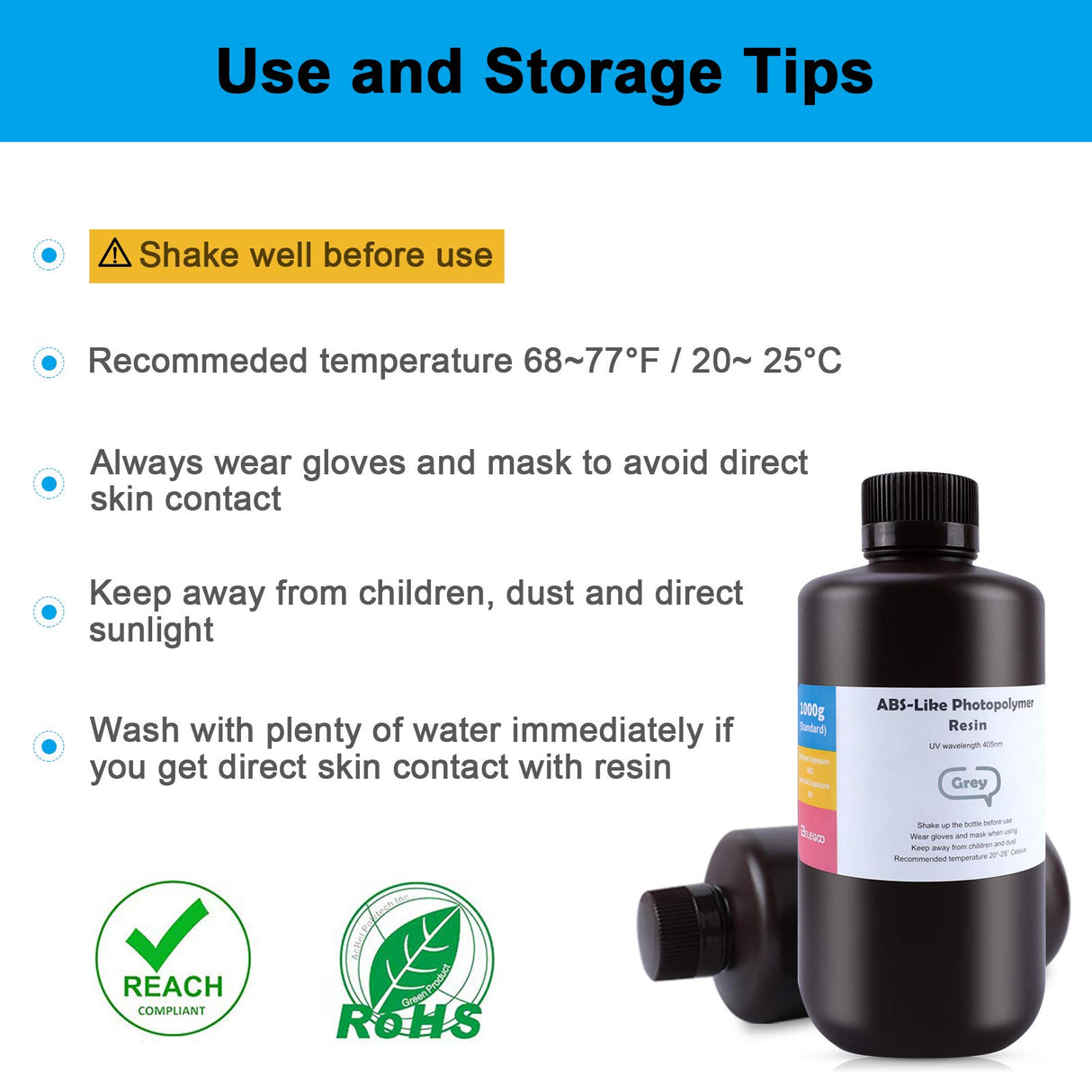 ELEGOO ABS-Like 3D Printer Resin 1000g Grey, Precise Printing Photopolymer Resin 405nm LCD UV-Curing for LCD 3D Printer ELEGOO