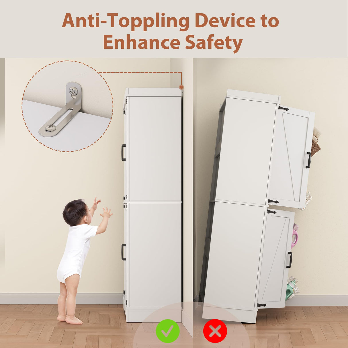 Pantry Cabinet,68'' Kitchen Pantry Storage Cabinet with 4 Doors and Adjustable Shelves, Farmhouse Tall Food Large Wood Pantry Storage Furniture for Kitchen Dining Room,White Jocoevol