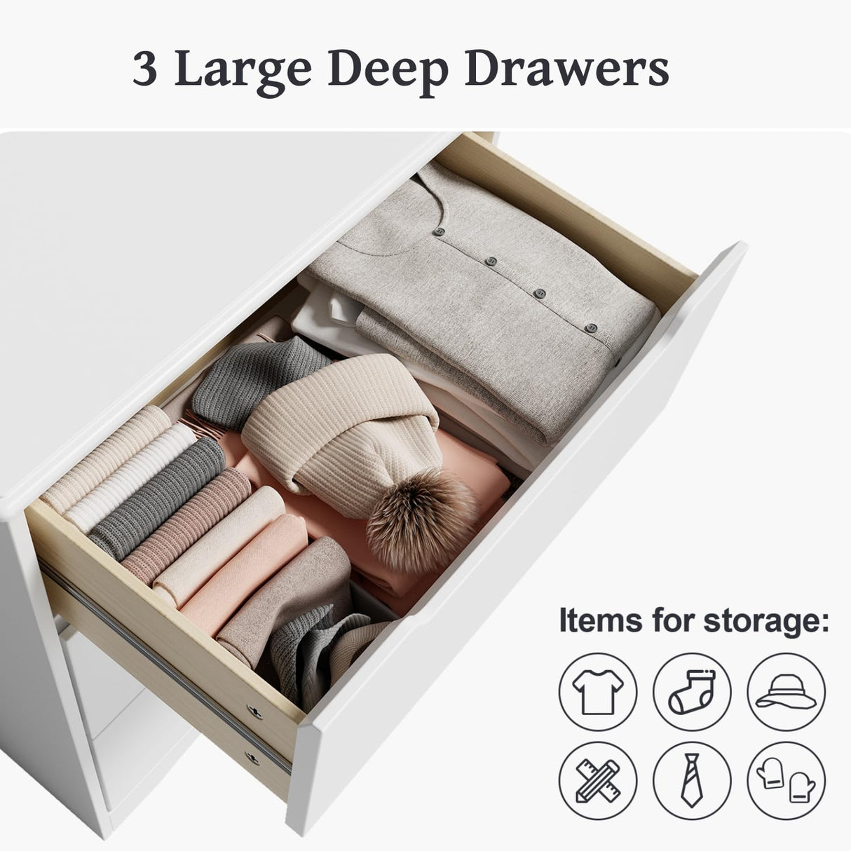Gizoon 3 Drawers Chest, Bedroom Drawer Dresser with Large Storage Capacity, Embedded Handle, and Sturdy Anti-Tripping Device, Modern Design Cabinet for Hallway, Office, Living Room (White) Gizoon