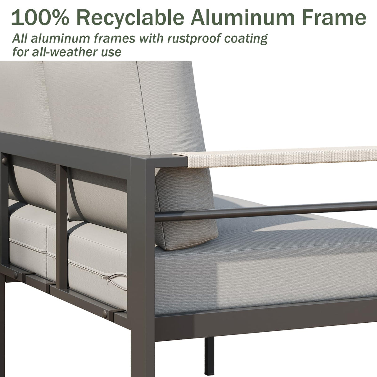 Bestier 4 Piece Aluminum Patio Furniture Set with Outdoor 3-Seater Sofa, Modern LED Patio Conversation Set with 5" Grey Cushions and Marble Texture Coffee Table for Balcony, and Backyard Bestier