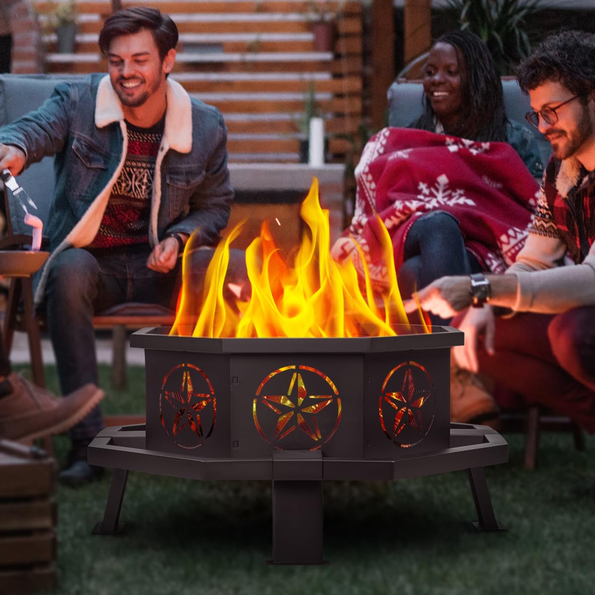 Verdeluxe 35 Inch Octagonal Fire Pit,Outdoor Fire Pit,Wood Burning Firepit,Bonfire Fire Pit,Firepits for Outside,Camping, Backyard, Patio,Bonfire Verdeluxe