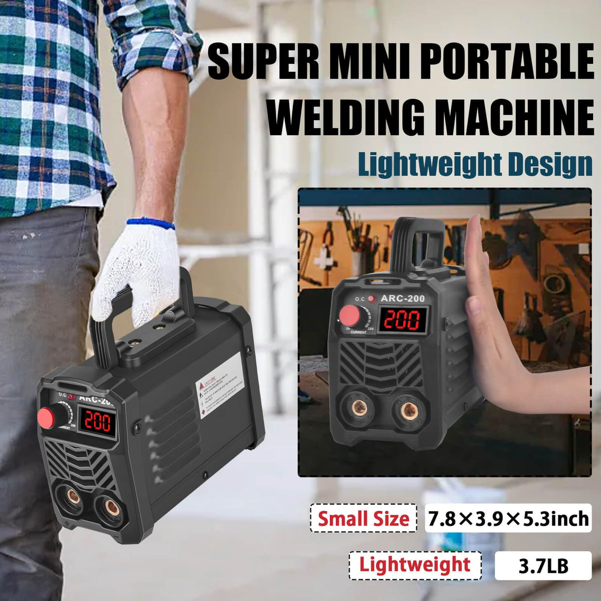 Hpoouo 200Amp 20PCS Rods Stick Welder, Super MINI Portable Welding Machine, IGBT Inverter Welder Machine 110V with Hot Start Arc Force Anti-Stick, for 1/16"-1/8" Rod ARC Welder, 2 Chip Hammers (Black) Hpoouo