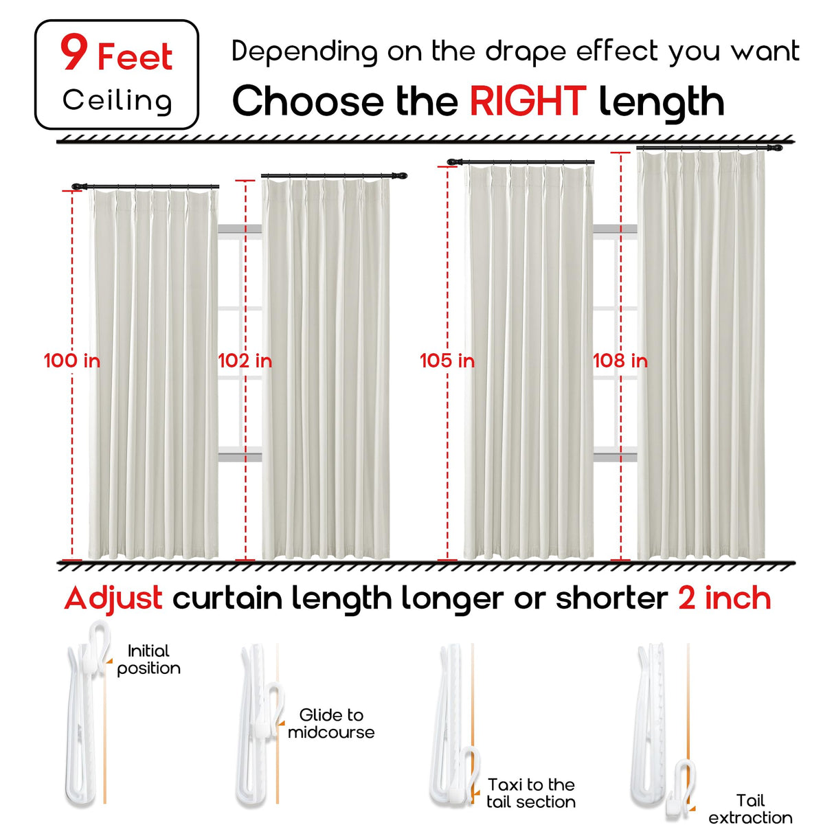 SHINELAND 108 Inch Curtains Long,Pinch Pleated Curtains Blackout Linen Black Out Extra Long Curtains for Living Room Drapes 108 Inches Long 2 Panels,Cream SHINELAND