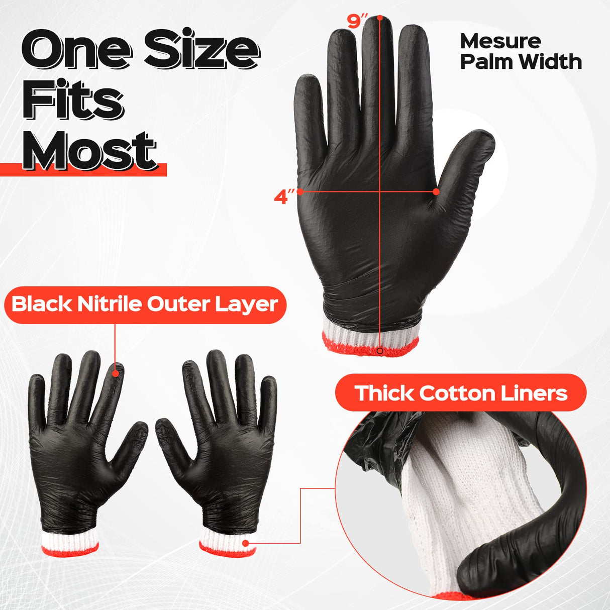 200 Pcs Disposable BBQ Gloves Nitrile Gloves with 4 Pairs Cotton Liners Grilling Gloves for Barbecue Smoking Meat Cooking(X-Large,Black, White) Janmercy