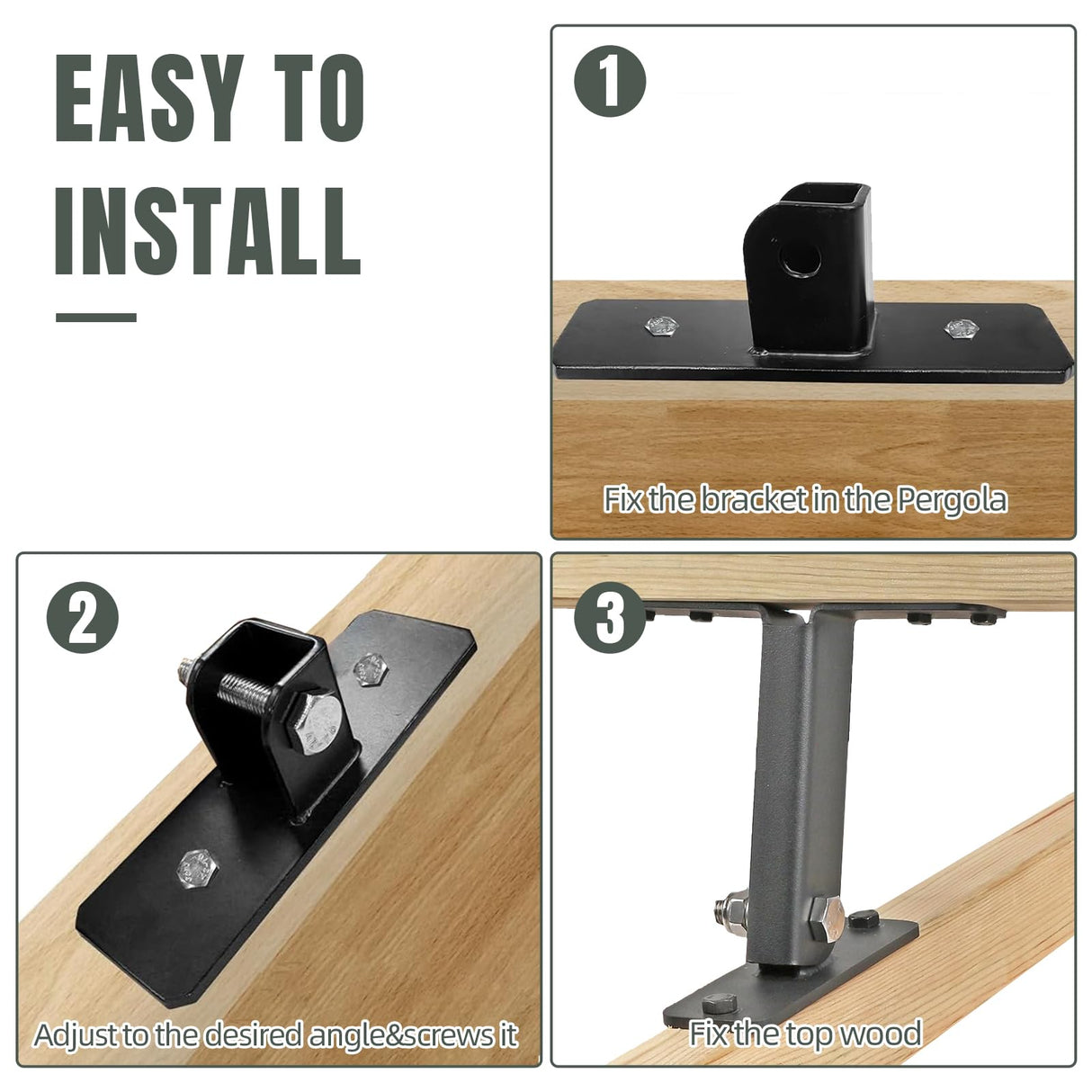 3 Pack Pergola Roof Riser Bracket, Heavy Duty Roof Riser Brackets for Patio Cover, 90° Adjustable Saddle Roof Riser Beam Mount Kit for Gazebo Pergola SZBAMI