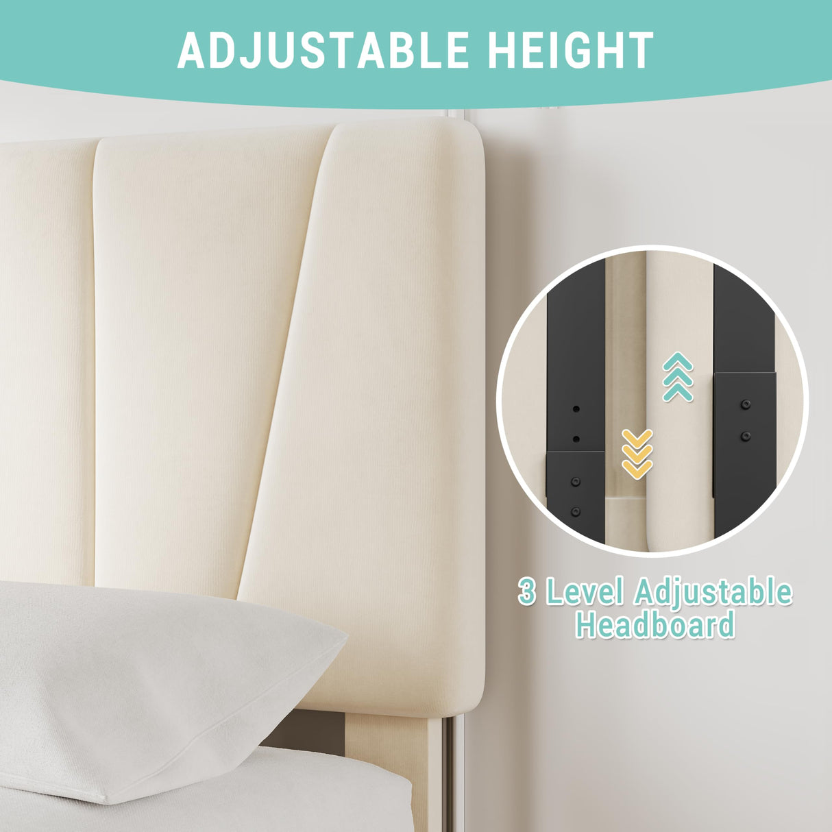 GarveeHome Twin Size Bed Frame with Adjustable Headboard and 2 Storage Drawers, Velvet Upholstered Tufted Twin Platform Bed Frames with Wooden Slats Support, Bedframe No Box Spring Needed, Beige/Cream GarveeHome