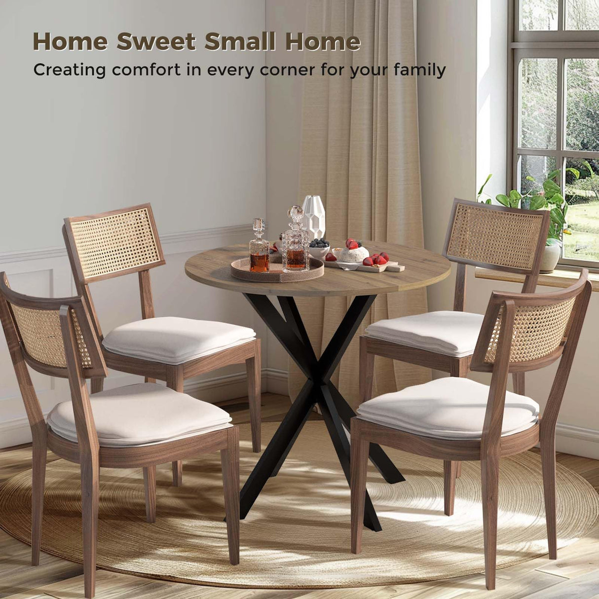 Unovivy 31.5" Small Round Dining Table for 2-4 People, Modern Narrow Circle Desk with X-Shaped Metal Legs and Wooden Tabletop, Suitable for Restaurant, Kitchen, Rustic Brown Unovivy