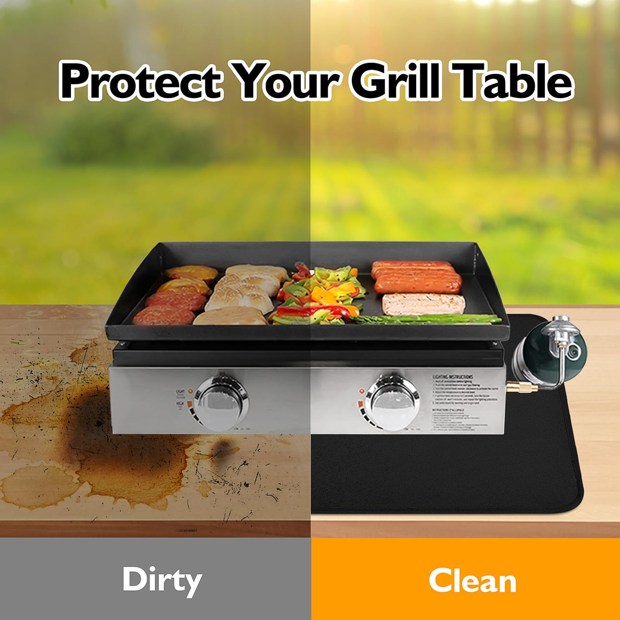 Amerbro 15 x 18 in Fireproof Grill Mats for Outdoor Tabletop Grill to Protect Your Grill Table - Heat Resistant Grill Table Mat - Waterproof & Oilproof BBQ Mat - Black (1mm) Amerbro