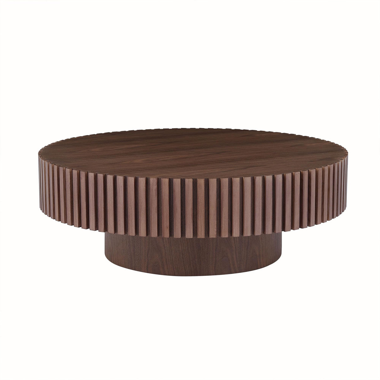 kevinplus 31.49'' Walnut Round Coffee Table Modern Wood Coffee Table for Living Room, Contemporary Circle Fluted Drum Coffee Table, Easy Assembly, Walnut (ø31.49'' x 13.77'') kevinplus