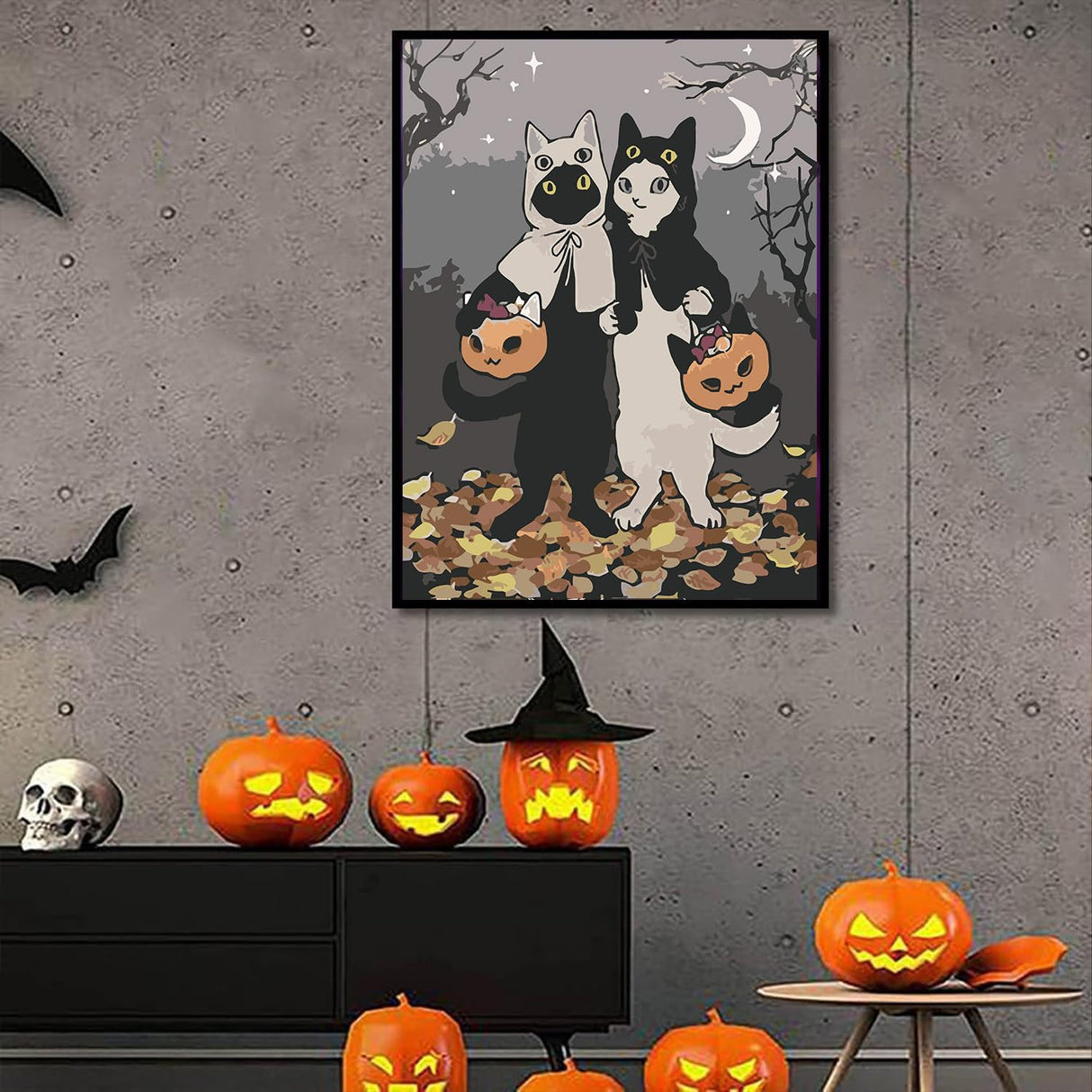 Halloween Paint by Numbers Kits for Adults - Painting by Numbers Kit Halloween, Cat Adults Paint by Number Kits on Canvas Without Frame Oil Painting Acrylic Paints for Home Wall Decor 16X20 inch ajepon