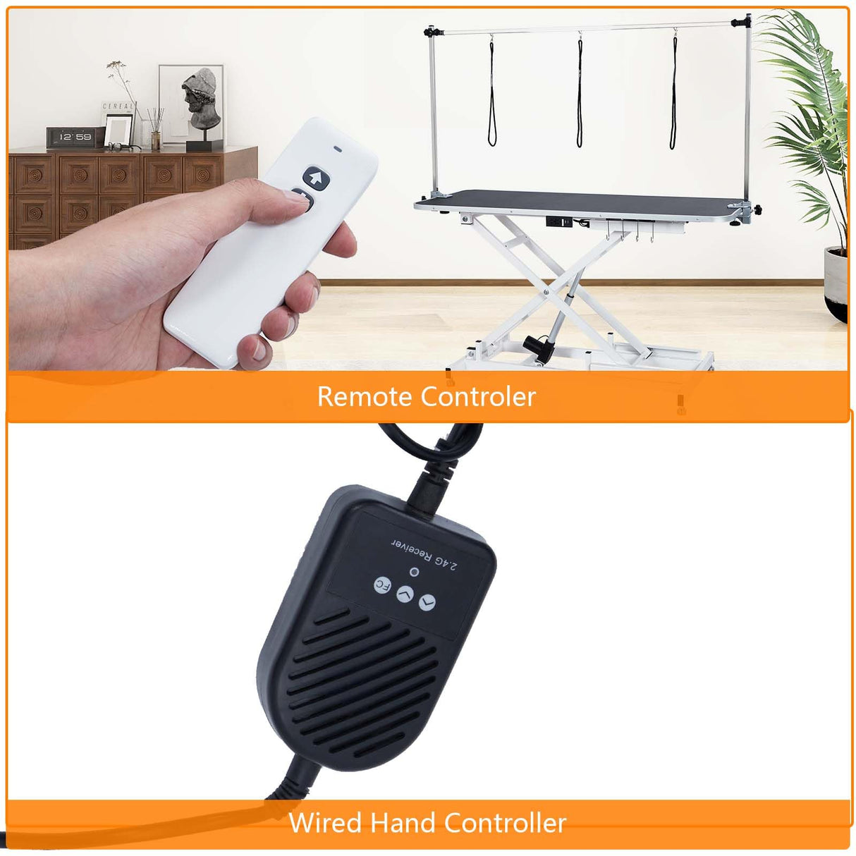 GarveeLife 50" Electric Dog Grooming Table - Adjustable Height 9"-40", Wireless Remote& Hand Control, 330Lb Capacity, Anti-Slip Wheels, for Large Dogs/Cats/Pet, White GarveeLife