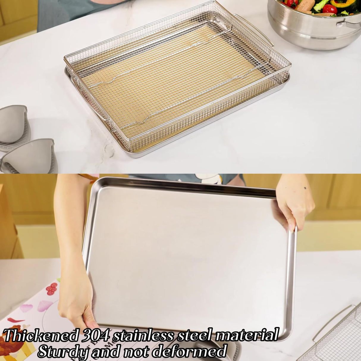 Air Fryer Basket for Oven Bacon Rack Baking Sheet Stainless Steel Basket Convection Oven Tray Dishwasher Large 16.5"x12.5" Bbq Brush Bakeware Pan Wire Rack Cookie Cooling Rack Novaspark