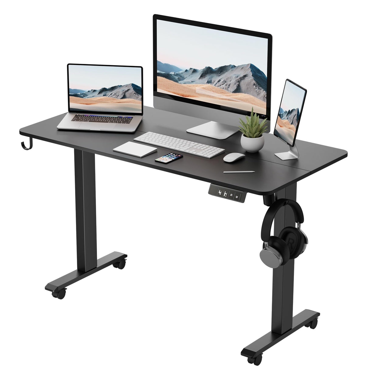 TIQLAB Standing Desk, 47 x 24 inch, Electric Height Adjustable, Black Frame/Black Top, 20001 TIQLAB