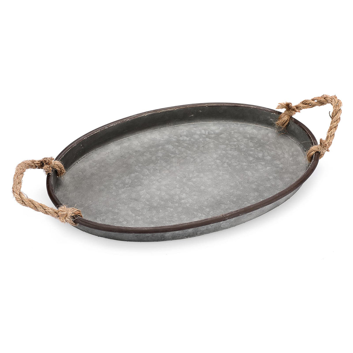 Hipiwe Galvanized Metal Iron Oval Tray with Rope Handle Farmhouse Serving Tray Rustic Industrial Decorative Centerpiece for Coffee Table Weddings and Parties Decor, Large Hipiwe