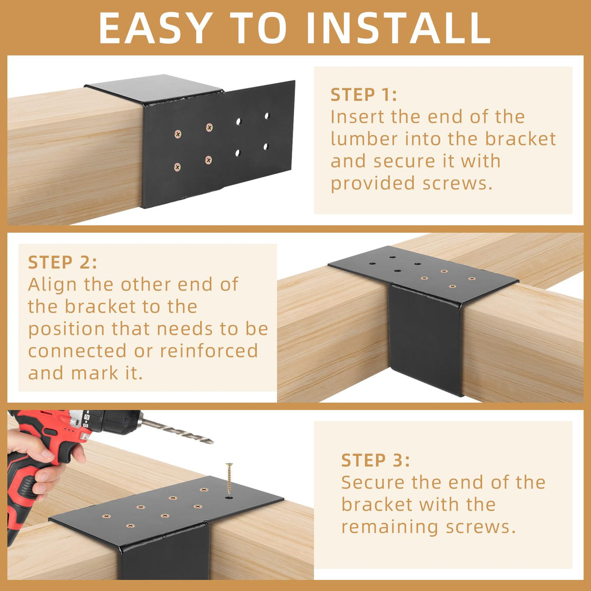 4 PCS Pergola Brackets Kit, Heavy Duty Pergola DIY Brackets Joist Bracket Connector Brace with Screws for 4''x4'' Wood Posts, Beam Support Bracket for Patio, Pergola, Log Cabin, Fence VavoStocks