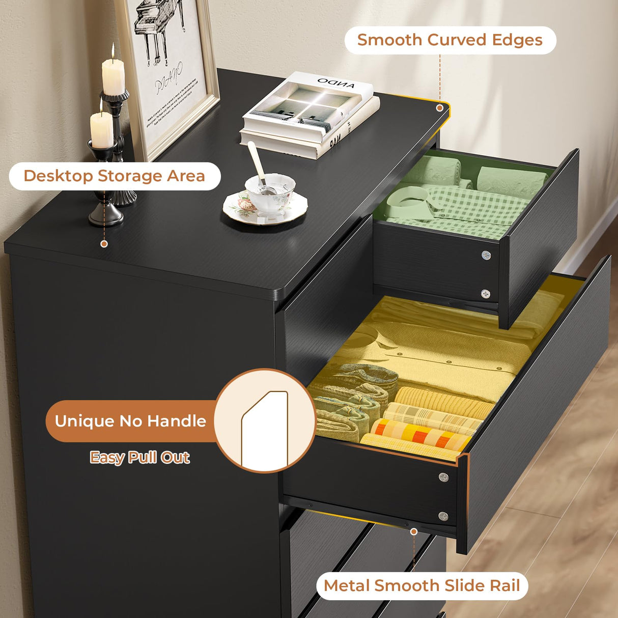 DICTAC Black Tall Dresser for Bedroom with 7 Drawers, 51.8" Tall Dressers & Chests of Drawers, Modern Wood Closet Organizer and Storage Cabinet, Large Vertical Dresser for Bedroom, Closet, Hallway DICTAC