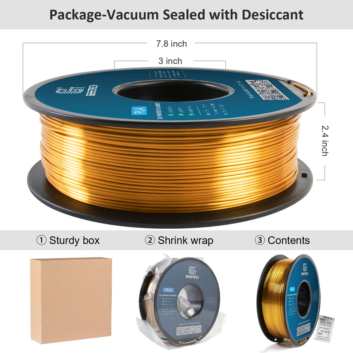 Geeetech Silk PLA Filament 1.75mm for 3D Printer , Metal-Like Shiny Consumable 1kg (2.2lbs) 1 Spool, Dimensional Accuracy +/- 0.03 mm, Silk Gold Geeetech