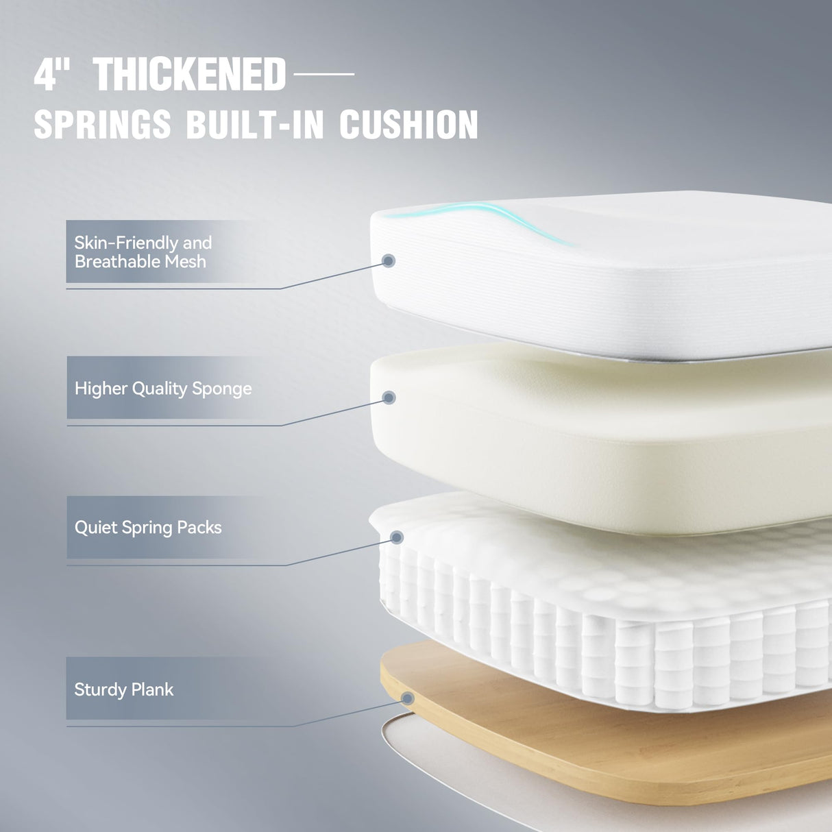 Dowinx Ergonomic Office Chair,Breathable Mesh Computer Chair with Pocket Spring Cushion,Comfy Desk Chair with Adjustable Lumbar Support and Headrest,Steel Base Swivel Task Chair with Footrest White Dowinx