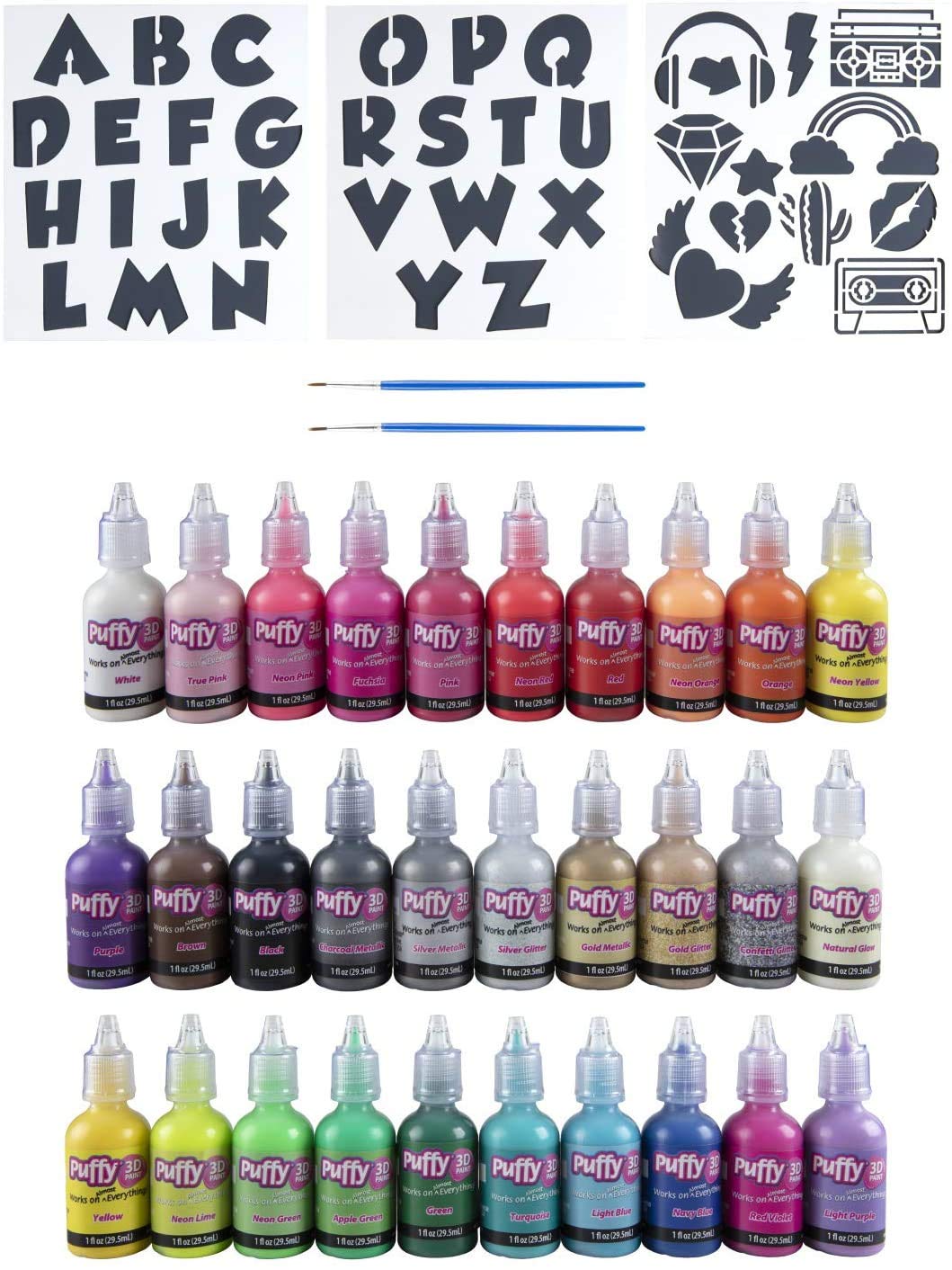 Puffy Bulk Buy Paint 30 pack Premium Quality Nontoxic 3D Paint Set. Safe for Kids, Great for School Projects, Permanent on Fabric, Canvas, Wood, Glass, and More Craft Surfaces Puffy